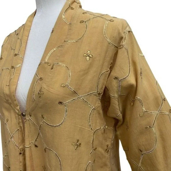 Hand Crafted Indian Kurta Jacket  Long Cotton Duster Gold Embroidery  NWT - Picture 3 of 13